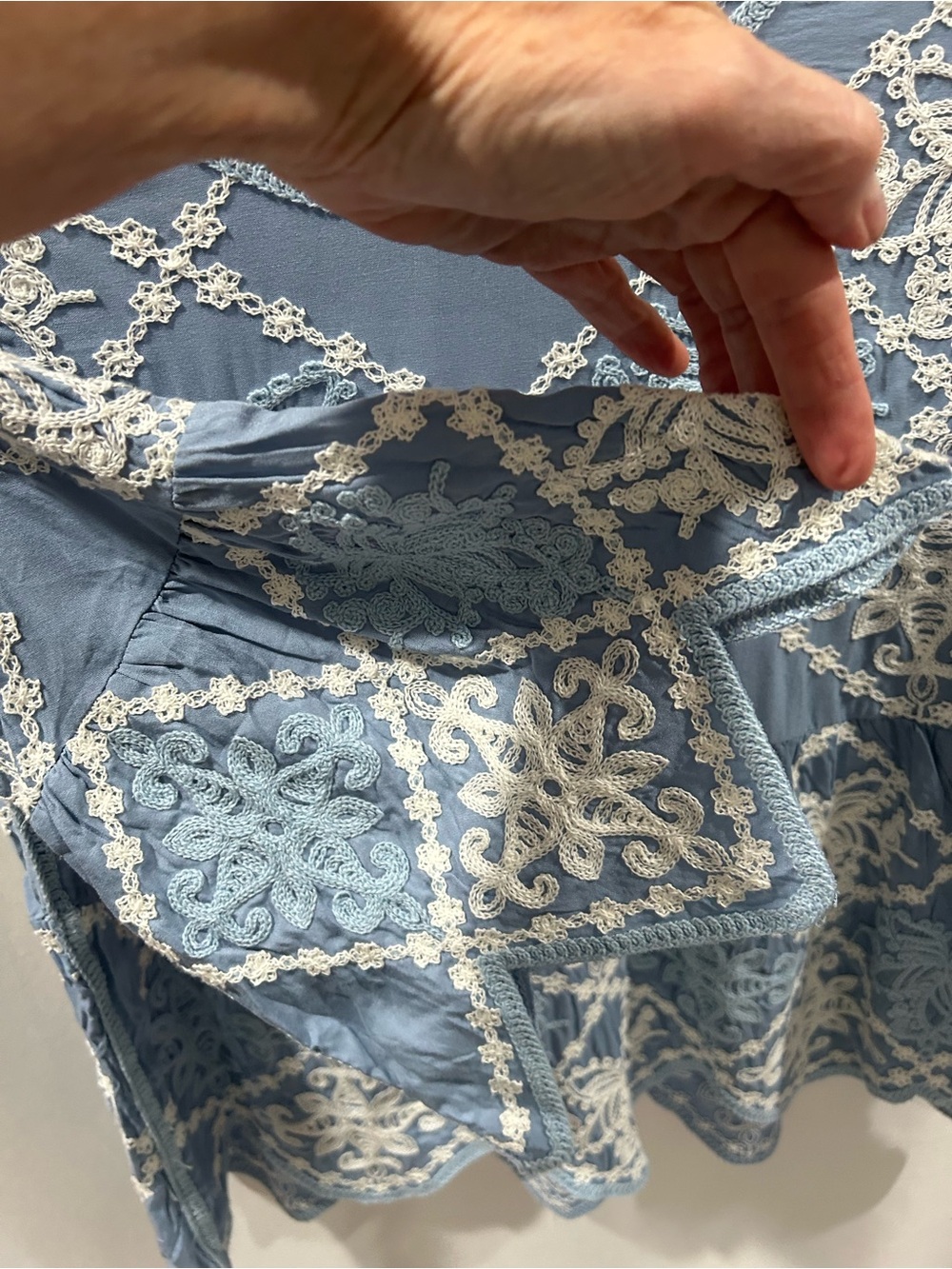 Anthropologie Kindred Light Blue intricate Embroidered Pheasant Top EUC - Picture 3 of 5